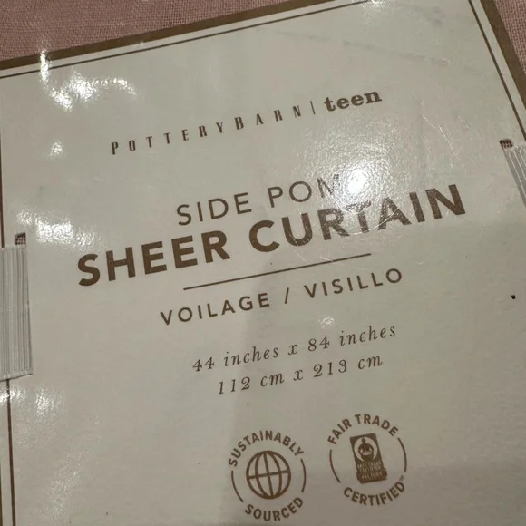 PB Teen Pom fringe quartz pink sheer panels, qty 2 - Picture 2 of 4